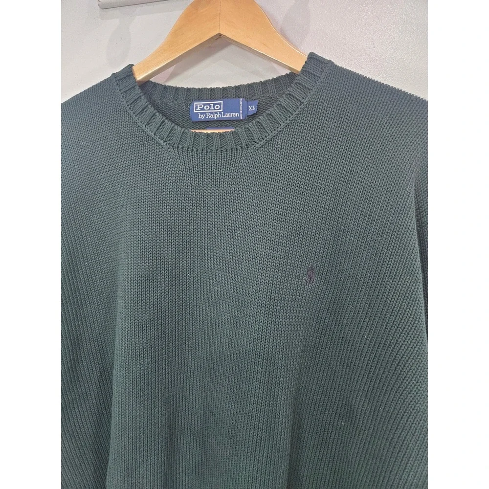 Polo Ralph Lauren Mens XL Hunter Green Cotton Shaker Knit Crew Neck Sweater